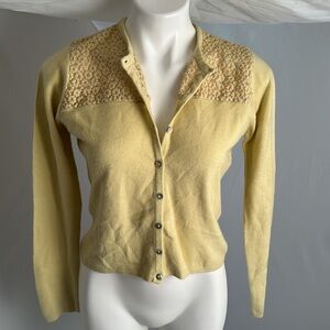 Free People yellow boho wool acrylic blend daisy button cardigan M